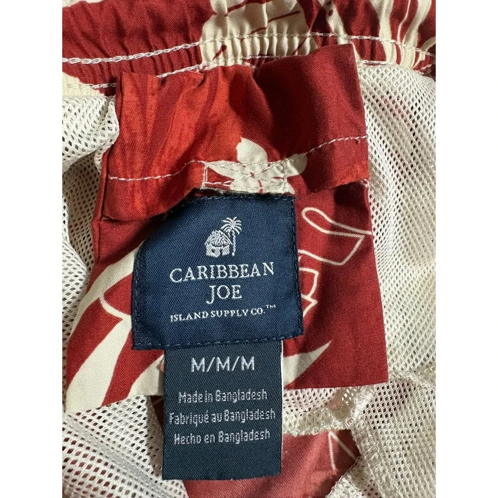 Caribbean Joe Swim Trunks Medium Red Tropical Floral Cargo Board Shorts 7in